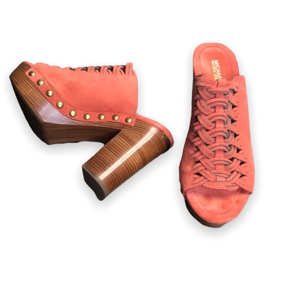 MICHAEL Michael Kors Westley Mule Suede Cinnamon Platform Stacked Heels  9 M - Picture 2 of 16